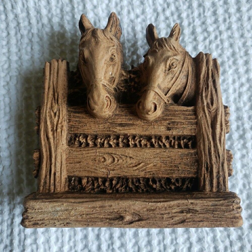 Vintage Faux Wood Resin Horse Fence Desk Notepad Holder Western Equestrian Decor